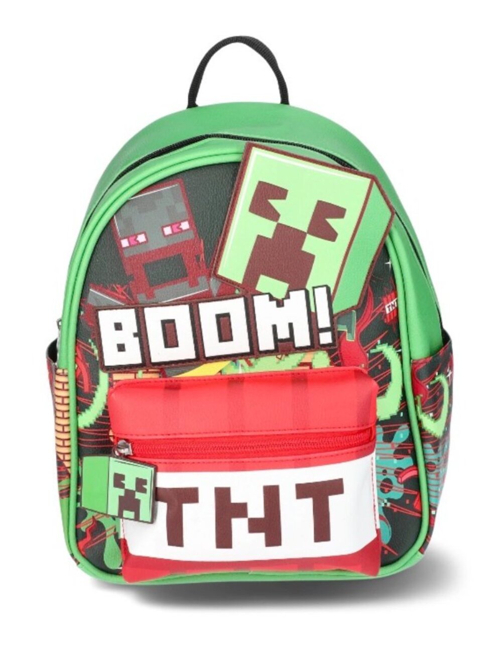 Minecraft Creeper Green Small Backpack BOOM TNT Cartoon Adjustable Straps Zipper
